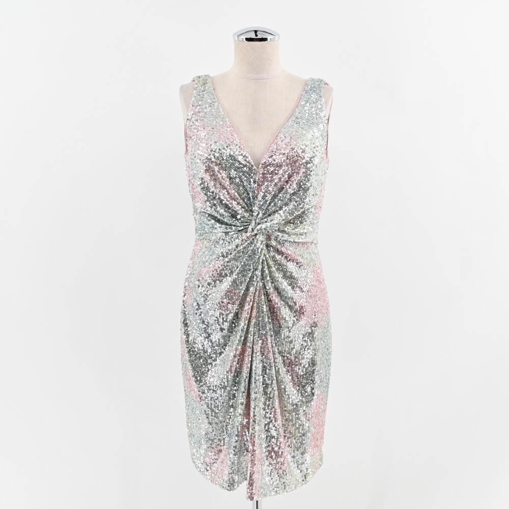 NICOLE MILLER Tiffany Sequin Dress Sz 6 Pastel Tie Dye Sleeveless Twist Mini NEW
